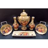 Six pieces of Aynsley 'Orchard Gold' pattern wares to include a twin handled lidded baluster vase