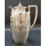 Rare Victorian Scottish silver water jug, embossed with the emblems of the zodiac and engraved