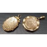 9ct gold circular foliate engraved locket, weight 5.6g approx; together with a gold plated oval