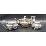 Victorian silver oval lobed section three piece tea set with gadrooned rims, maker George Nathan and