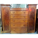 19th Century mahogany gentleman's compactum with five long graduated drawers flanked by two robes,