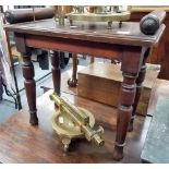 19th Century mahogany rectangular stool, the top with cylindrical ends and raised on four ring