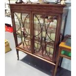 Edwardian inlaid floor standing display cabinet, the glazed doors with Jasperware oval insets, width