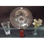 Four items of glass including a jack-in-the-pulpit style vase, Italian bowl etc.