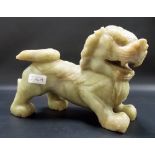 Large Oriental soapstone carving of a Fo dog, width 9 in.