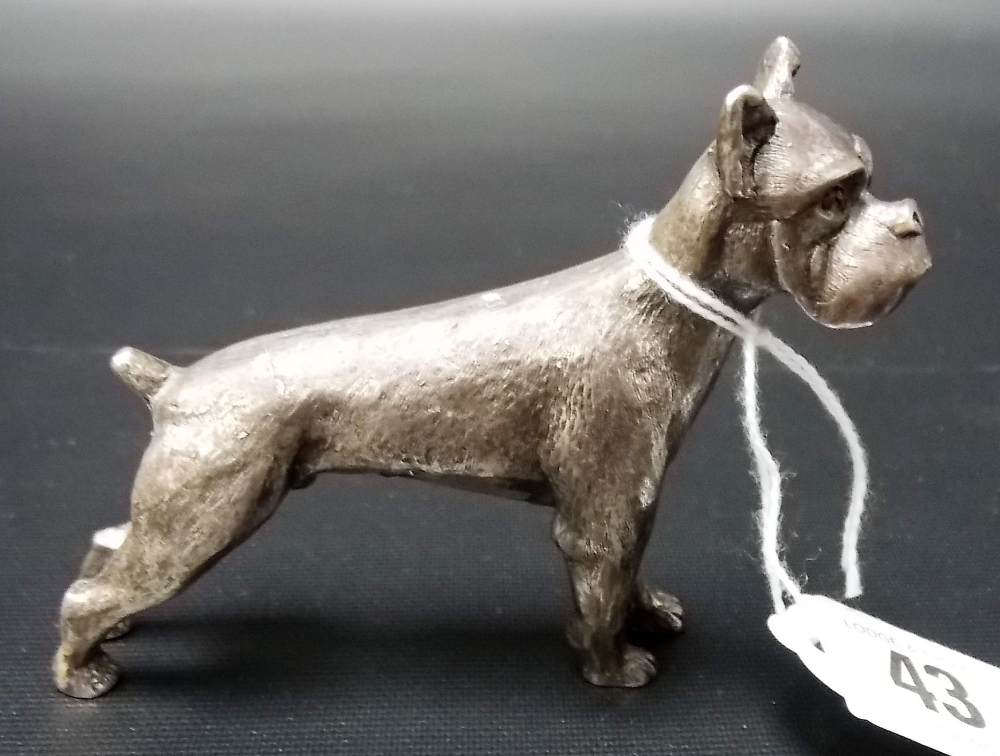 Modern white metal bulldog figure, stamped 925, weight 35gms approx, height 2.75in