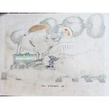 20th Century caricature of Trevithick 'All STEAMED UP' Ink and wash Signed Greg 15in x 19.75in (