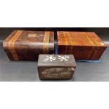 20th Century Chinese mother of pearl inlaid ebonised rectangular box, width 7.25in; together with