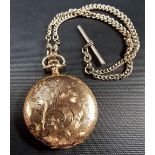 Gold plated Waltham American gold plated Full Hunter crown wind pocket watch and double curb link