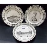 Early 19th Century transfer printed French Creil creamware shallow bowl with a view of Fontainbleau,