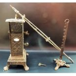 19th Century French cast iron spit jack with white enamel tablet 'qualite superieure'.