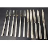Continental white metal set of six desert forks and five knives, weight 245gms approx.
