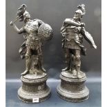 Pair of bronzed spelter figures depicting Grecian warriors, height 21in.