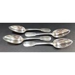 Continental white metal set of four fiddle pattern tablespoons, weight 300g approx.