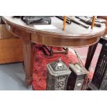 Early 20th Century mahogany D-end extending dining table on square tapering legs and casters 47in