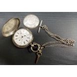 White metal 935 foliate and shield engraved full hunter pocketwatch, the dial signed F James and