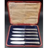Set of five silver filled handled fruit knives within box.