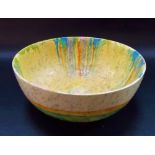 Clarice Cliff 'PATINA' bizarre bowl retailed by Lawleys, decorated with coastal scene to the