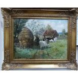 JOSEPH DENOVAN ADAM (1842 - 1896) Cattle by a Farmstead Oil on canvas Signed and dated 1905 17.