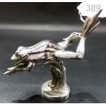 Bronze chrome plated car mascot in the form of a diving frog, signed A RENEVEY, height 5.25in.