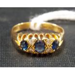 18ct gold diamond and sapphire seven stone ring, weight 2.8g approx.