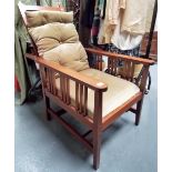 Early 20th Century mahogany strung Morris style armchair with adjustable back and drop in