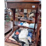 Victorian mahogany work table, the hinged top revealing a partially fitted interior upon shaped