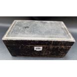 Victorian black Moroccan gilt tooled leather work box, the hinge lid revealing a fitted interior