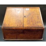 Edwardian oak sloped stationary box with fitted interior.