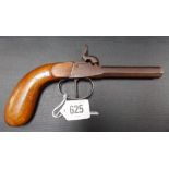 Early 19th Century percussion cap pistol, with octagonal shaped barrel and walnut stock, stamped