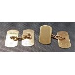 Pair of 9ct gold engine turned rectangular cuff links, weight 5.1g approx.