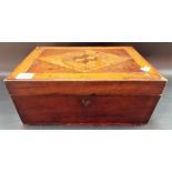 Victorian mahogany writing slope, the hinged lid parquetry inlaid, with fitted interior, width