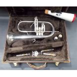 A silver plated flugel by Elchart, Stradivarius model 183 within fitted hard carry case.