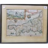 MAP - AFTER WILLIAM KIP - 'CORNWALL OLIM PARS DANMONIORUM' The Bignett of Launceston Castle Hand