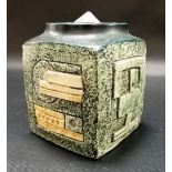 Troika pottery textured geometric cube vase, signed to the base, height 3.5in