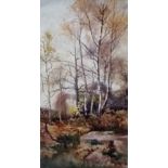 ARTHUR WHITE Wooded Landscape Watercolour Signed 15.75in x 8in