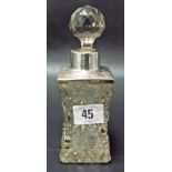 George V cut glass scent bottle and stopper with silver collar, of square waisted form, London