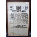 Rare 19th Century American Reward poster for the return of a slave girl '$25 REWARD. WILL BE PAID