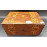Victorian walnut parquetry banded rectangular workbox with lift-out tray