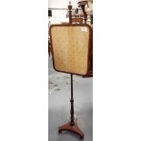 William IV mahogany adjustable pole screen, the rectangular top with glass and material inset over a