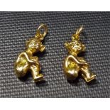 Two 9ct gold Cornish piskie charms, both with British hallmarks, weight 5g approx.