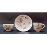 18th Century Champion Bristol porcelain coffee can, saucer and teacup trio each painted with