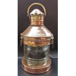 Ship's brass and copper masthead lamp by Lord Line Ltd, St Andrew's Dock, Hull, height 24in,