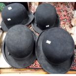 Four vintage bowler hats, two by Bates Hatter 21 Jermyn Street, St. James, London.