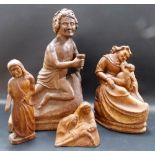 Four 20th Century wooden sculptures depicting religious figures, the largest 17.75in.