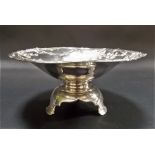 Good Chinese silver pedestal bowl, the rim cast with prunus blossom, upon triple shaped feet, 2ct