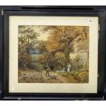 19TH CENTURY BRITISH SCHOOL 'Figures before a Rural Cottage' Watercolour 13.5in x 16.75in Together