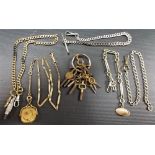 Collection of silver plated watch chains and keys etc.