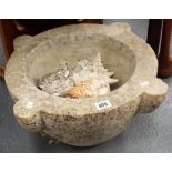 Carved marble circular mortar, diameter 15in.