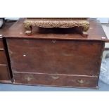 Walnut rectangular mule chest the hinged lid with long drawer under, width 41in.